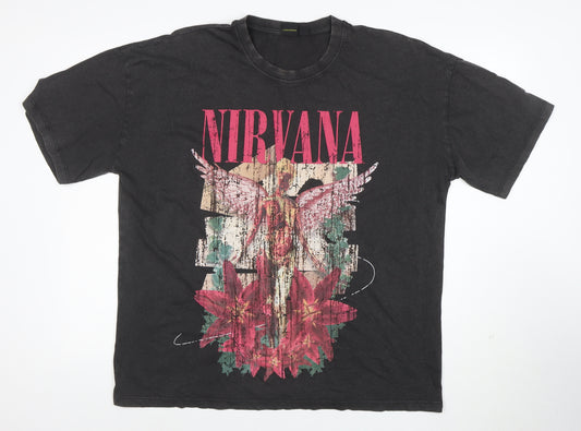 Nirvana Women's Black Graphic T-Shirt L Rock Band Cotton Top