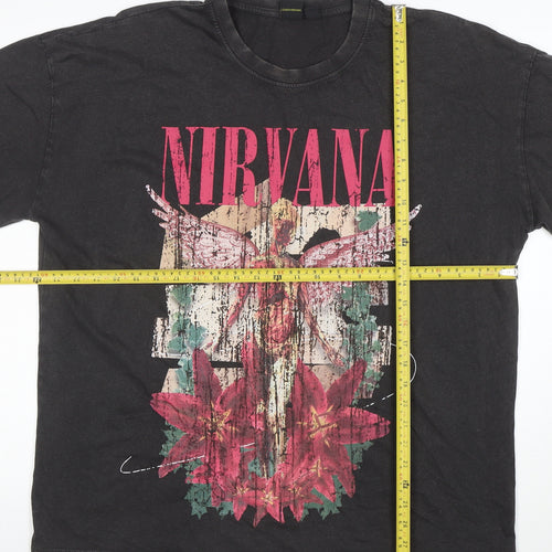 Nirvana Women's Black Graphic T-Shirt L Rock Band Cotton Top