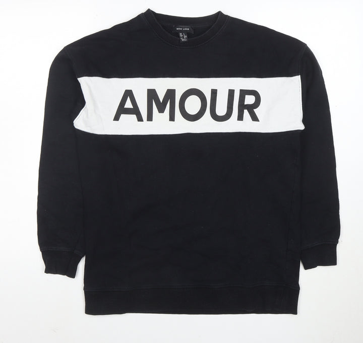 New Look Womens Black Sweatshirt Size S Amour Graphic Pullover