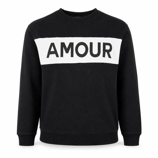 Front view of New Look women’s black sweatshirt, size S, amour graphic pullover