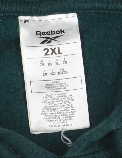 Reebok Unisex Green 2XL Pullover Hoodie Sweatshirt Cotton Blend