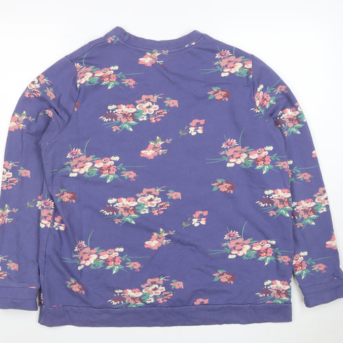 Damart Womens Blue Floral Pullover Sweatshirt L Long Sleeve Cotton Blend