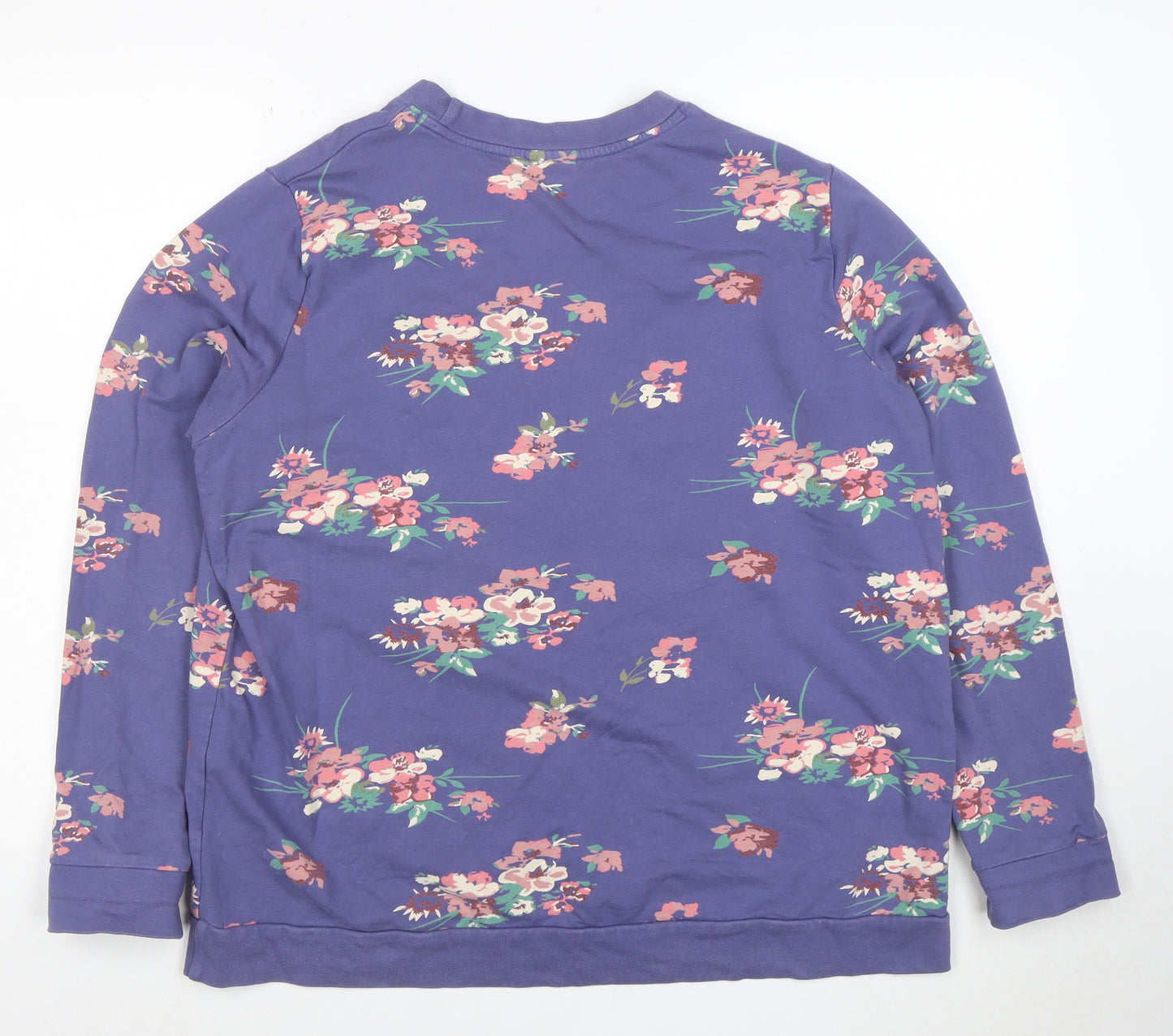 Damart Womens Blue Floral Pullover Sweatshirt L Long Sleeve Cotton Blend