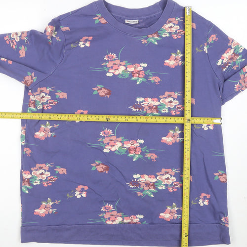 Damart Womens Blue Floral Pullover Sweatshirt L Long Sleeve Cotton Blend