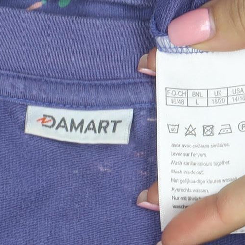 Damart Womens Blue Floral Pullover Sweatshirt L Long Sleeve Cotton Blend