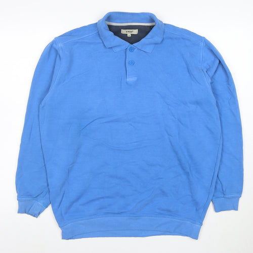 EWM Men’s Blue Collared Henley Sweatshirt Size M Cotton Blend