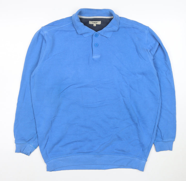 EWM Men’s Blue Collared Henley Sweatshirt Size M Cotton Blend