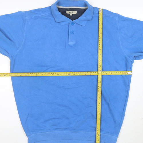 EWM Men’s Blue Collared Henley Sweatshirt Size M Cotton Blend