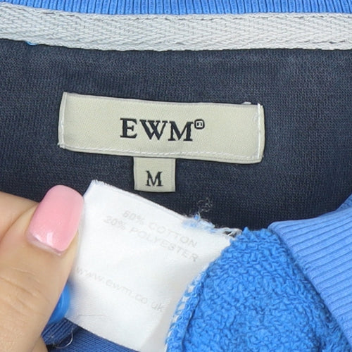 EWM Men’s Blue Collared Henley Sweatshirt Size M Cotton Blend