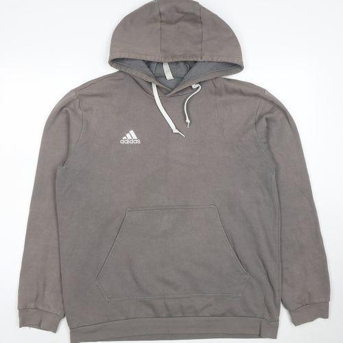 Adidas Men’s Grey Pullover Hoodie Size L Regular Fit Logo Hooded Sweatshirt