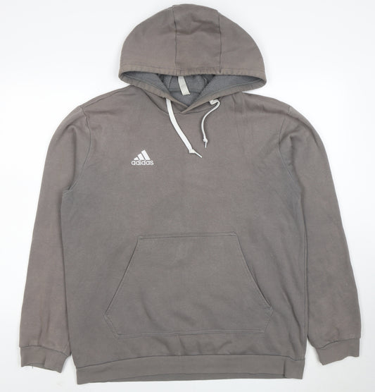 Adidas Men’s Grey Pullover Hoodie Size L Regular Fit Logo Hooded Sweatshirt