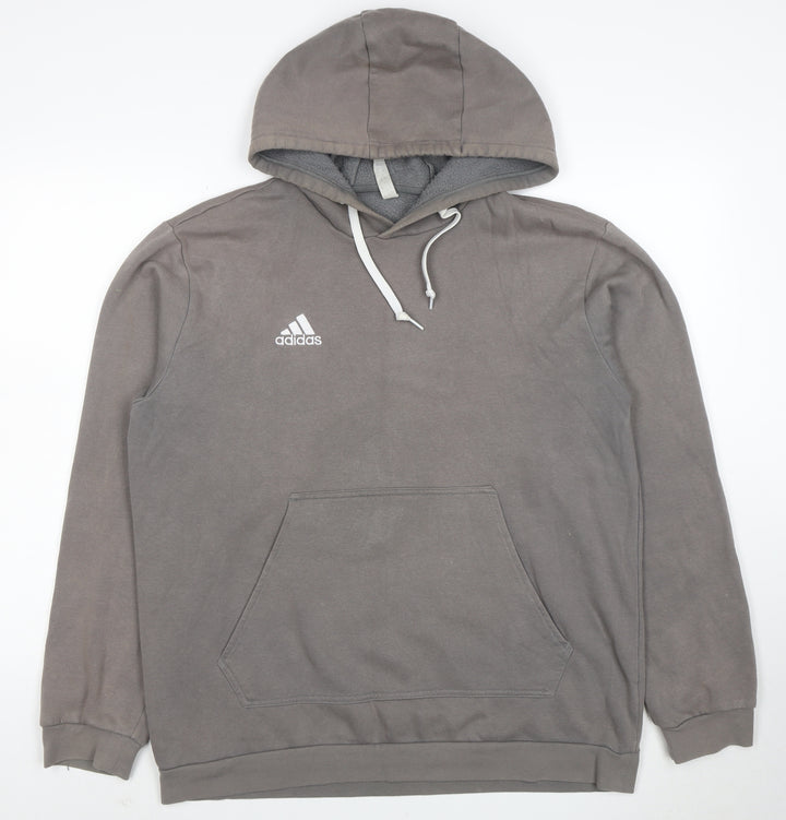 Adidas Men’s Grey Pullover Hoodie Size L Regular Fit Logo Hooded Sweatshirt