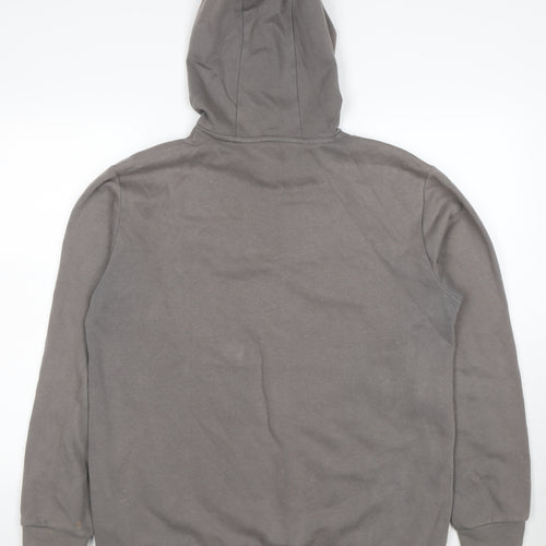 Adidas Men’s Grey Pullover Hoodie Size L Regular Fit Logo Hooded Sweatshirt