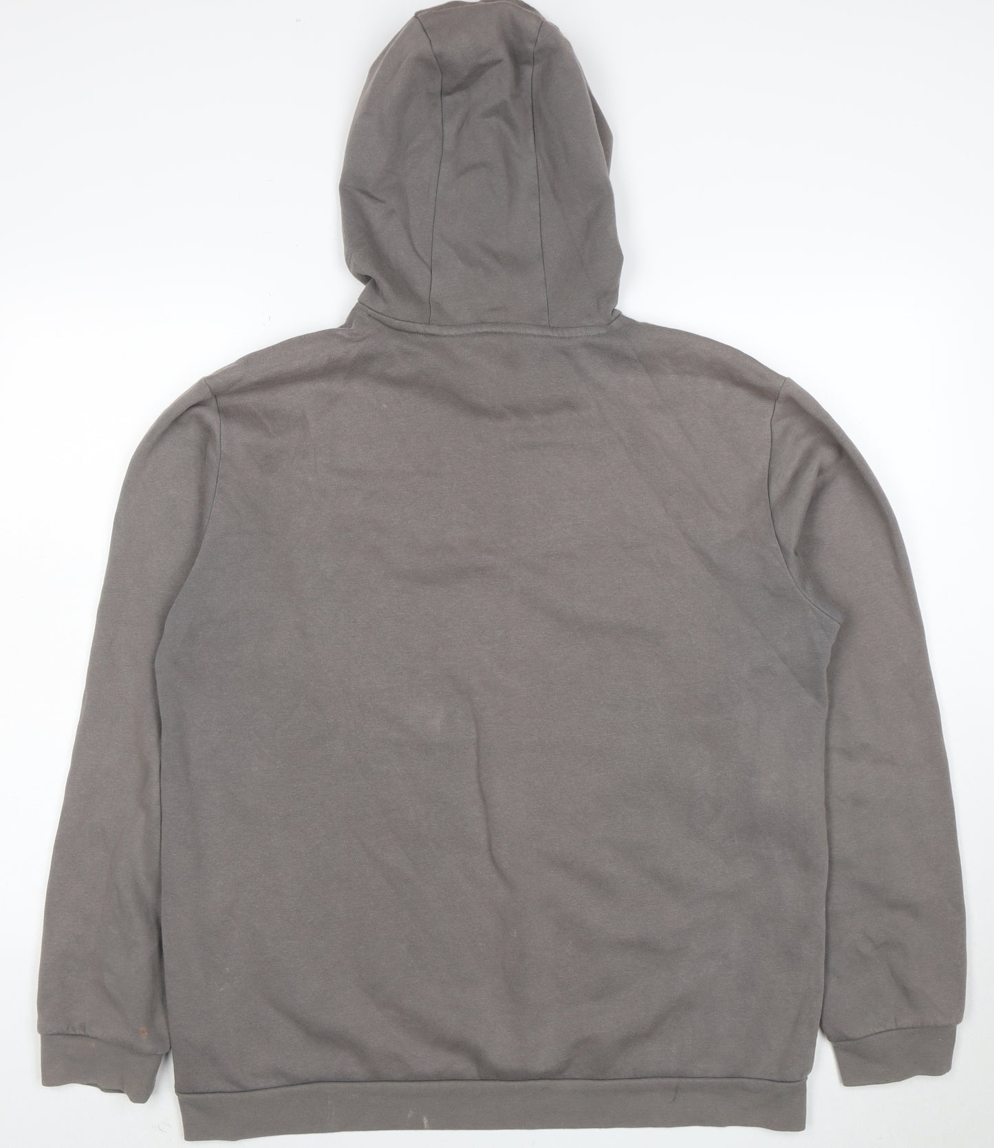 Adidas Men’s Grey Pullover Hoodie Size L Regular Fit Logo Hooded Sweatshirt