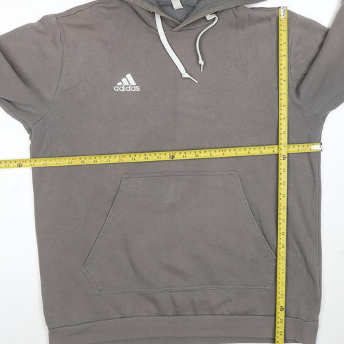 Adidas Men’s Grey Pullover Hoodie Size L Regular Fit Logo Hooded Sweatshirt