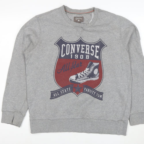 Converse Men's Grey Graphic Crew Neck Sweatshirt Size L