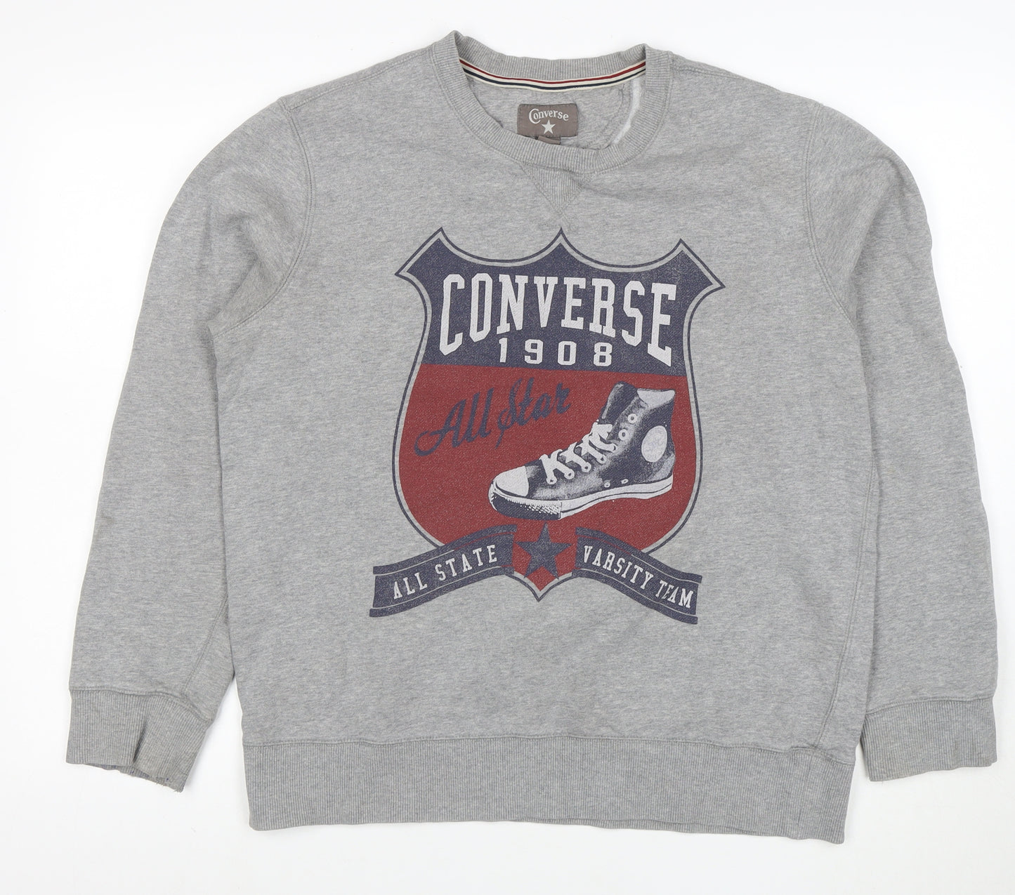 Converse Men's Grey Graphic Crew Neck Sweatshirt Size L