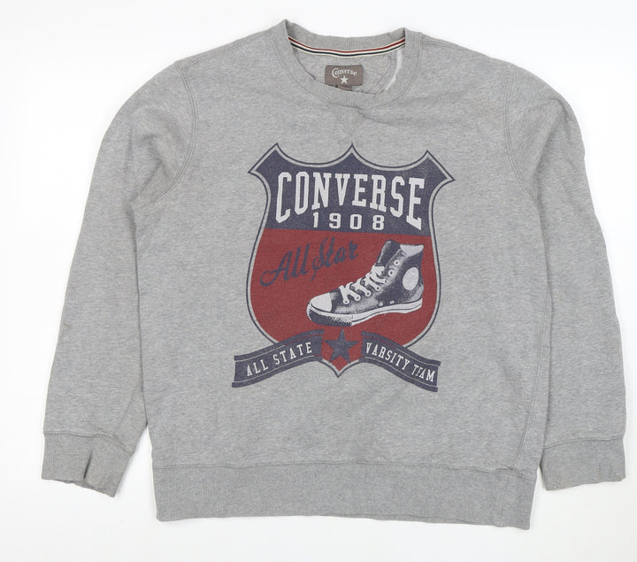Converse Men's Grey Graphic Crew Neck Sweatshirt Size L