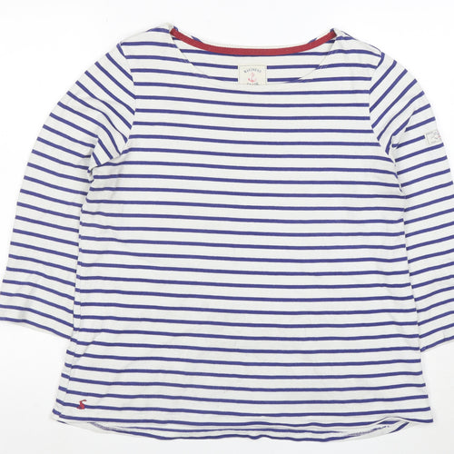 Joules Womens White Blue Striped 3/4 Sleeve Boat Neck Cotton Top UK 16