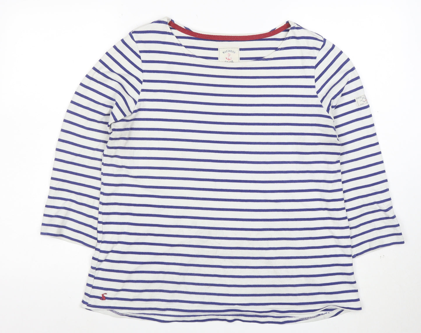 Joules Womens White Blue Striped 3/4 Sleeve Boat Neck Cotton Top UK 16