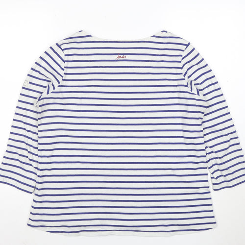 Joules Womens White Blue Striped 3/4 Sleeve Boat Neck Cotton Top UK 16