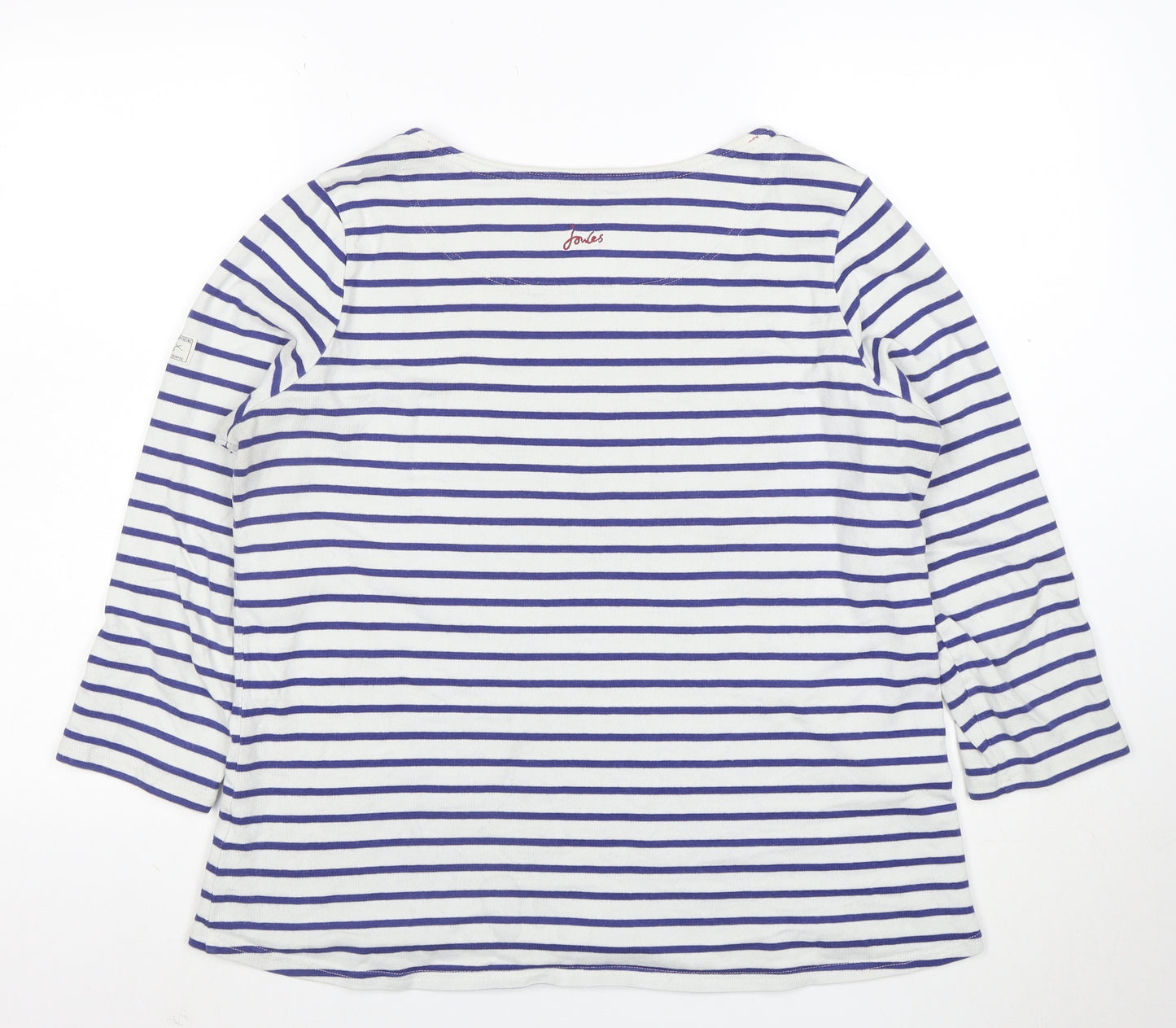 Joules Womens White Blue Striped 3/4 Sleeve Boat Neck Cotton Top UK 16