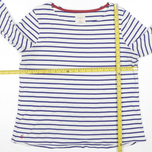 Joules Womens White Blue Striped 3/4 Sleeve Boat Neck Cotton Top UK 16