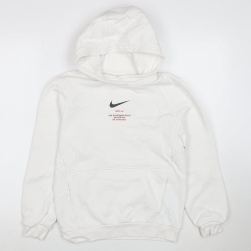 Nike Boys White Pullover Hoodie Size L Cotton Blend Swoosh Logo