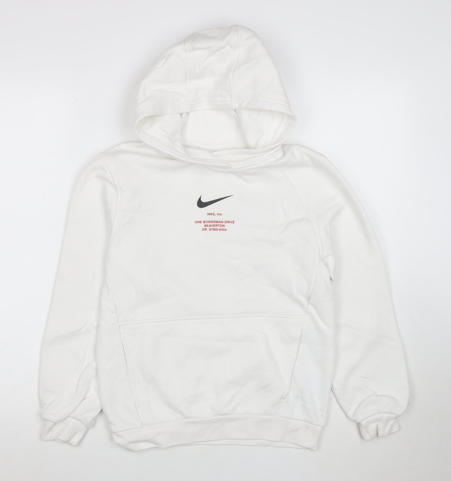 Nike Boys White Pullover Hoodie Size L Cotton Blend Swoosh Logo