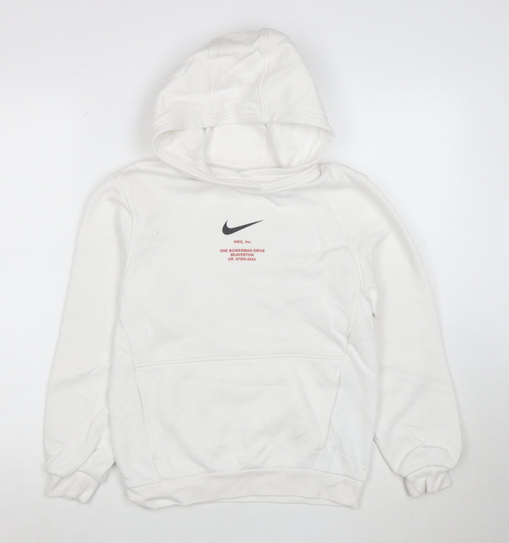 Nike Boys White Pullover Hoodie Size L Cotton Blend Swoosh Logo