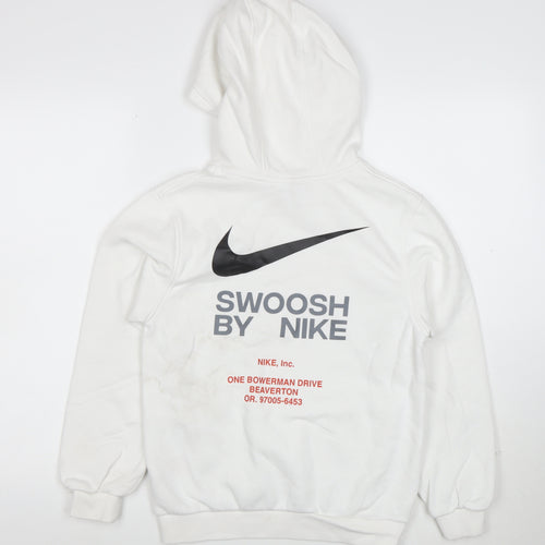 Nike Boys White Pullover Hoodie Size L Cotton Blend Swoosh Logo