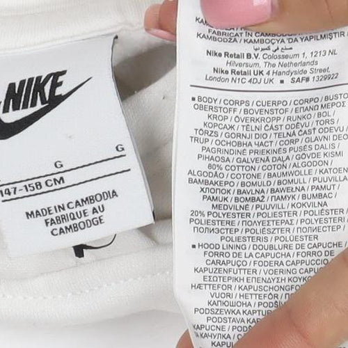 Nike Boys White Pullover Hoodie Size L Cotton Blend Swoosh Logo