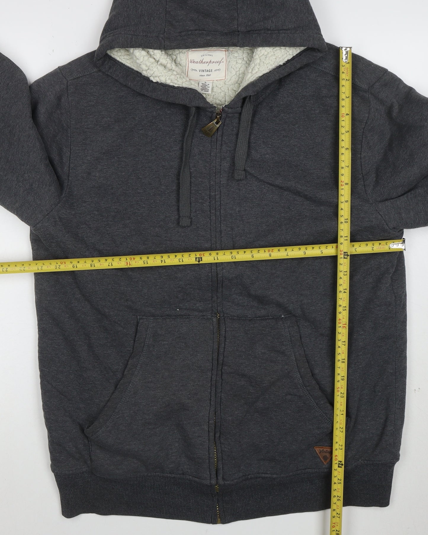 Weatherproof Vintage Men's Grey Full Zip Fleece Lined Hoodie L