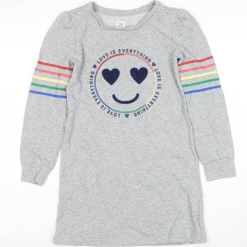 GAP Girls Grey T-Shirt Dress 8-9 Years Love Is Everything Rainbow Long Sleeve