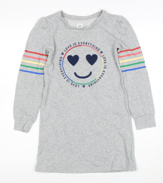 GAP Girls Grey T-Shirt Dress 8-9 Years Love Is Everything Rainbow Long Sleeve