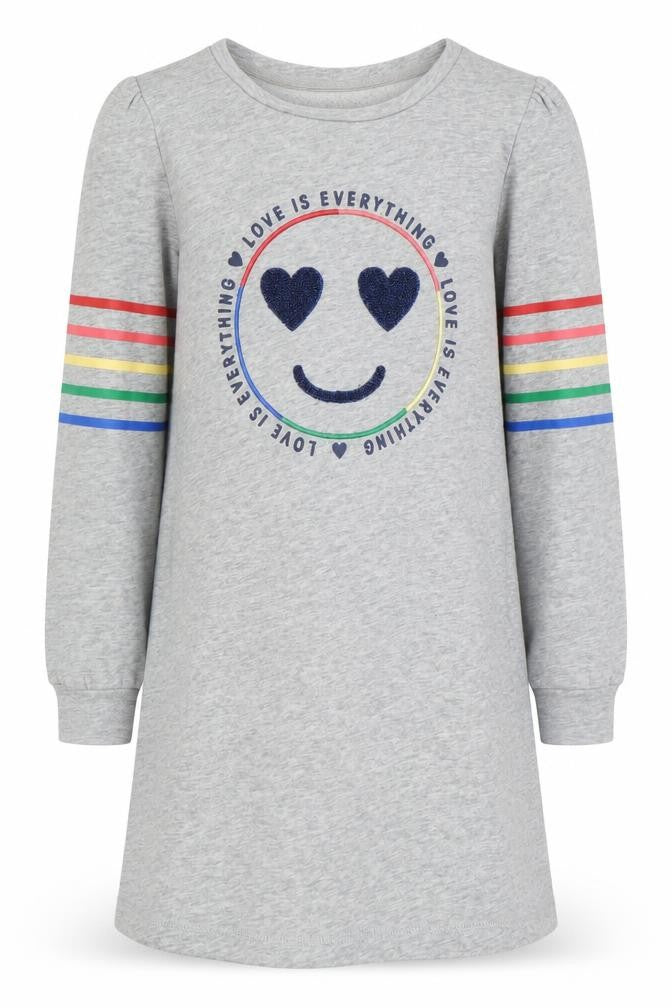 GAP Girls Grey T-Shirt Dress 8-9 Years Love Is Everything Rainbow Long Sleeve