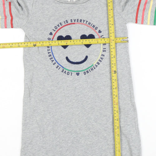 GAP Girls Grey T-Shirt Dress 8-9 Years Love Is Everything Rainbow Long Sleeve