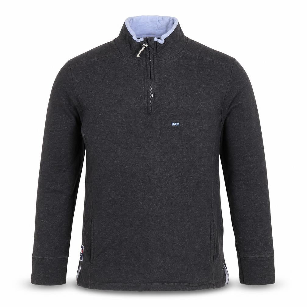 Front view of BAM Men's Grey 1/4 Zip Bamboo Sweatshirt, size M
