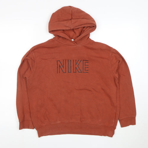 Nike Boys Rust Brown Pullover Hoodie Size L Cotton Blend Logo Print