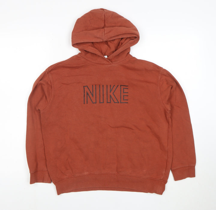 Nike Boys Rust Brown Pullover Hoodie Size L Cotton Blend Logo Print