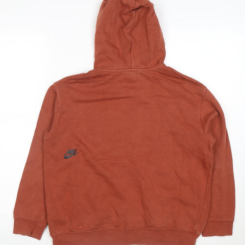 Nike Boys Rust Brown Pullover Hoodie Size L Cotton Blend Logo Print