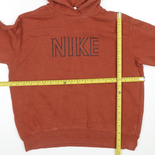 Nike Boys Rust Brown Pullover Hoodie Size L Cotton Blend Logo Print