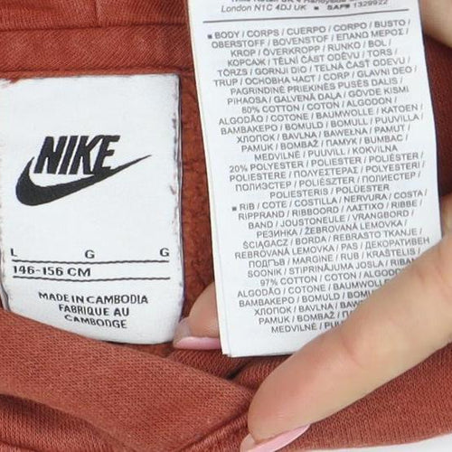 Nike Boys Rust Brown Pullover Hoodie Size L Cotton Blend Logo Print