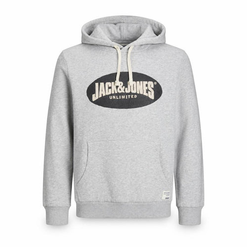 Jack & Jones Men’s Grey Pullover Hoodie L Graphic Fleece Sweatshirt