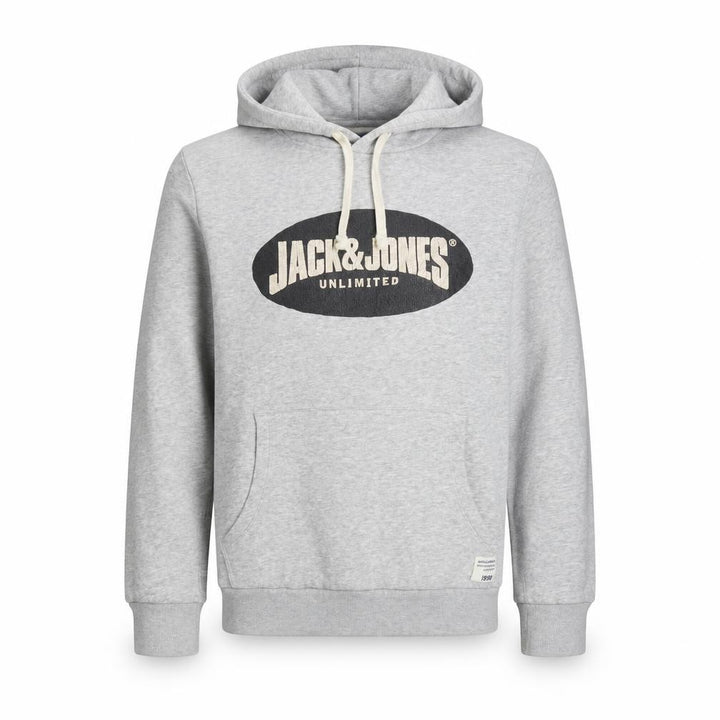 Jack & Jones Men’s Grey Pullover Hoodie L Graphic Fleece Sweatshirt