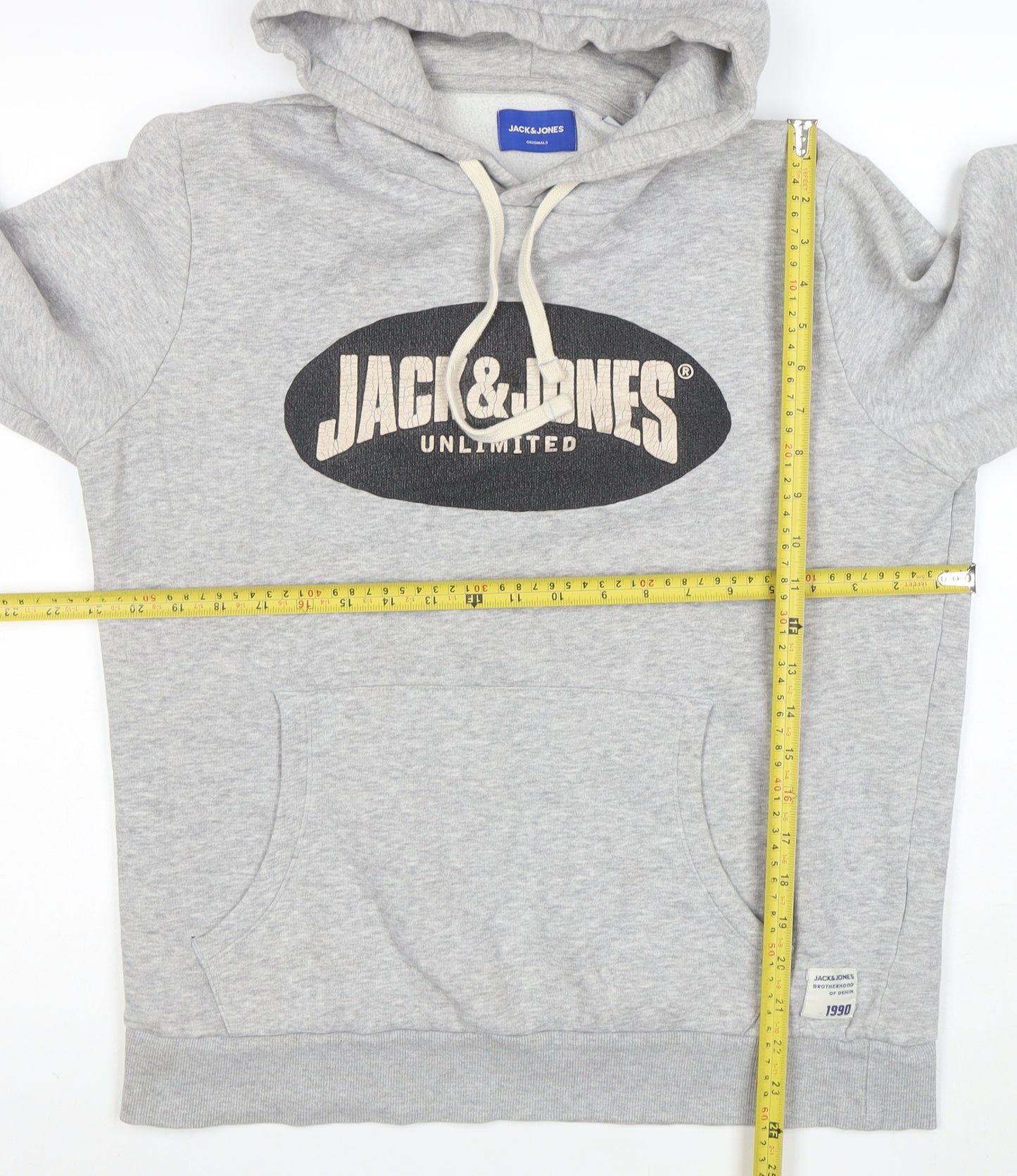 Jack & Jones Men’s Grey Pullover Hoodie L Graphic Fleece Sweatshirt