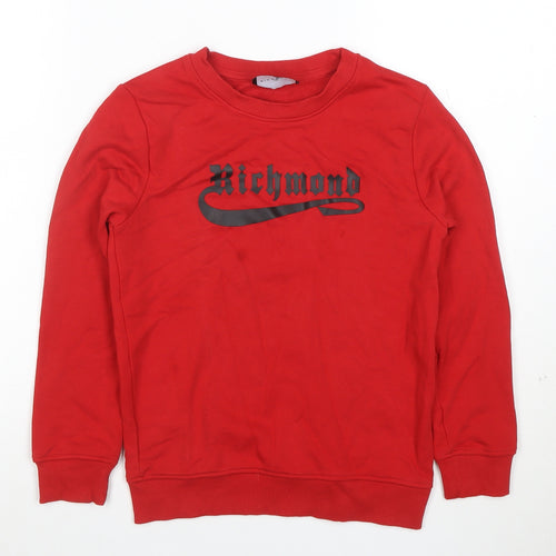 John Richmond Boys Red Cotton Blend Logo Pullover Sweatshirt 10 Years