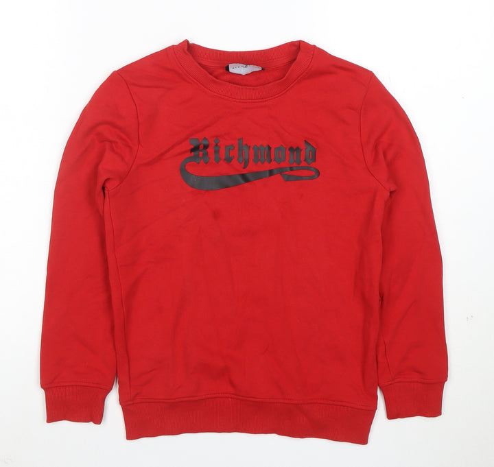 John Richmond Boys Red Cotton Blend Logo Pullover Sweatshirt 10 Years
