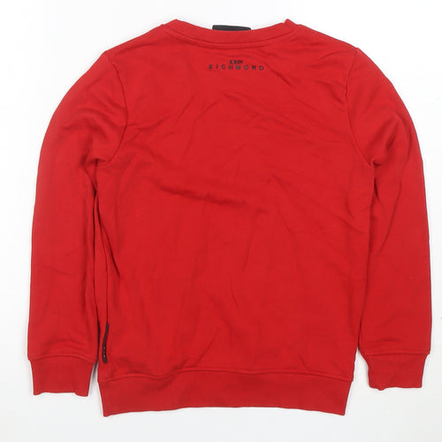 John Richmond Boys Red Cotton Blend Logo Pullover Sweatshirt 10 Years