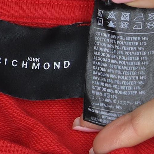 John Richmond Boys Red Cotton Blend Logo Pullover Sweatshirt 10 Years